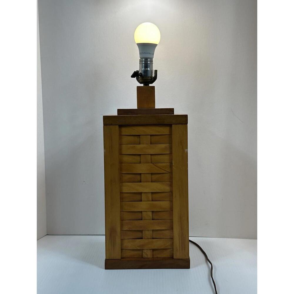 Vintage Mid‎ Century Modern Handmade Wood Table Lamp Basket Weave Lattice Work
